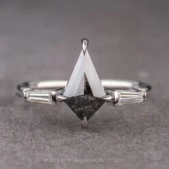 1.17 Carat Black Speckled Kite Diamond Engagement Ring, Betty Setting, Platinum