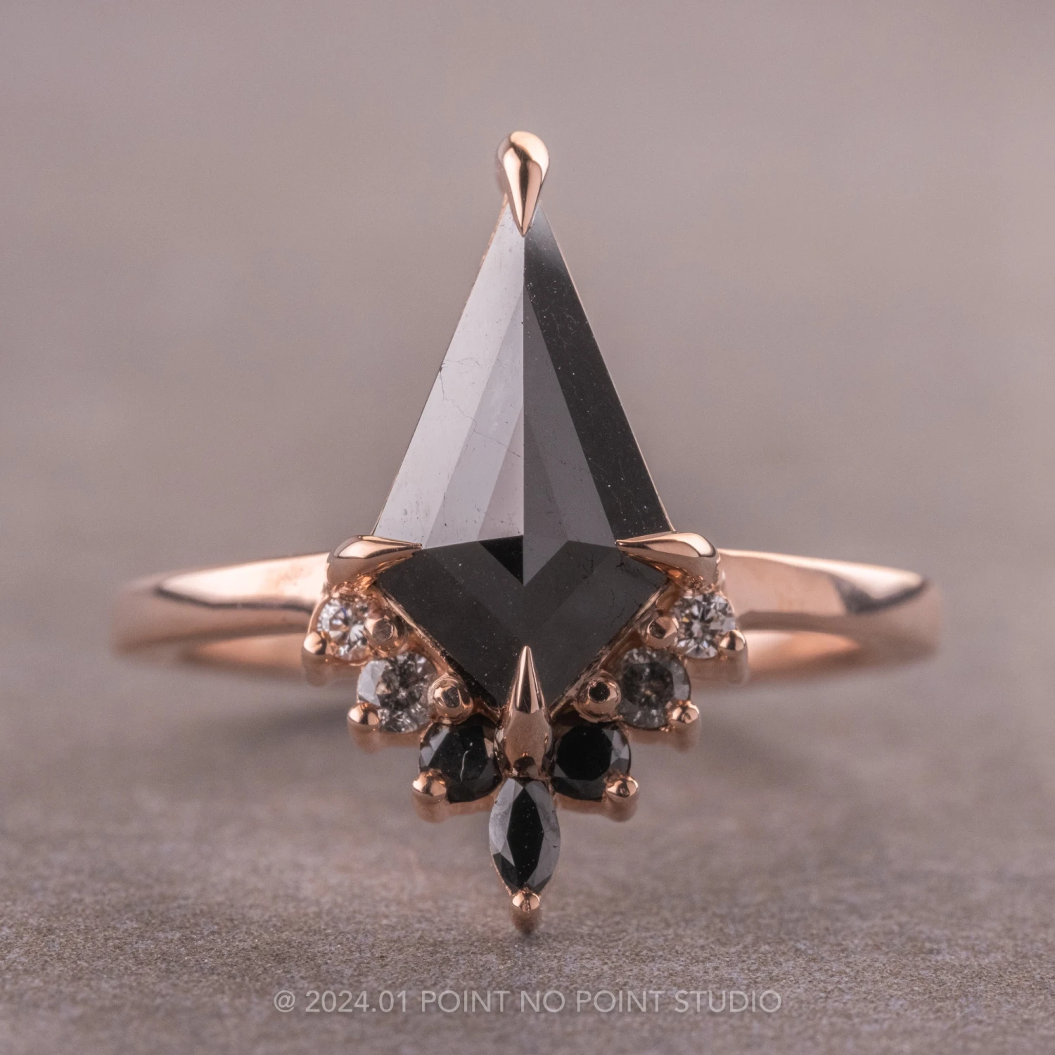 1.33 Carat Black Kite Diamond Engagement Ring, Ombre Ava Setting, 14K Rose Gold 1 1.33 Carat Black Kite Diamond Engagement Ring, Ombre Ava Setting, 14K Rose Gold