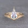 Kite Moissanite Engagement Ring, Split Shank Engraved Jane Setting, 14K Yellow Gold