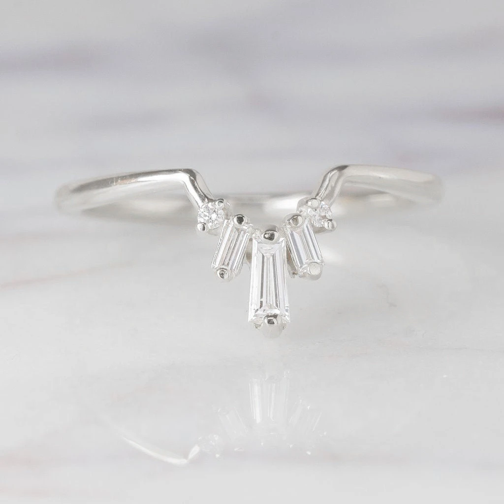 White Baguette Diamond Wedding Band, Dawn Setting, 14k White Gold 1 White Baguette Diamond Wedding Band, Dawn Setting, 14k White Gold