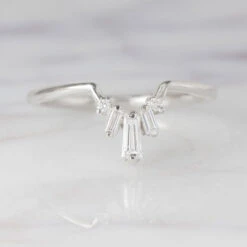 White Baguette Diamond Wedding Band, Dawn Setting, Platinum