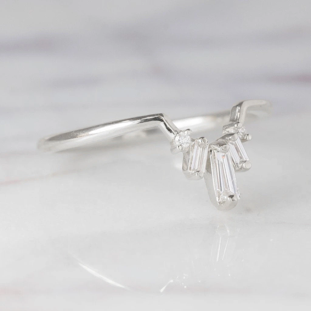 White Baguette Diamond Wedding Band, Dawn Setting, 14k White Gold 4 White Baguette Diamond Wedding Band, Dawn Setting, 14k White Gold - Image 4