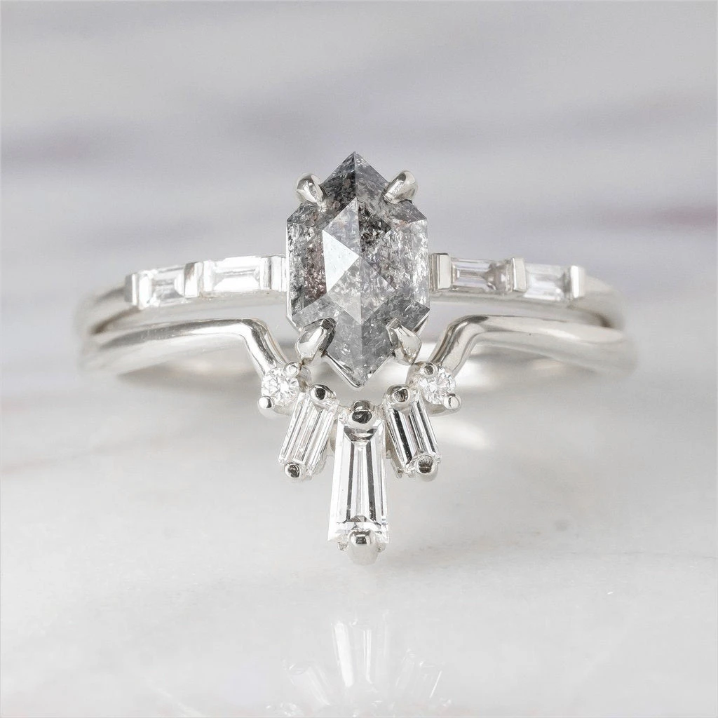 White Baguette Diamond Wedding Band, Dawn Setting, 14k White Gold 2 White Baguette Diamond Wedding Band, Dawn Setting, 14k White Gold - Image 2