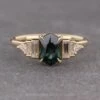 1.53 Carat Teal Hexagon Sapphire And Diamond Engagement Ring, Betty Setting, 14K Yellow Gold