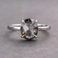 1.86 Carat Black Speckled Oval Diamond Engagement Ring, Jane Setting, Platinum