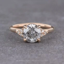 1.66 Carat Salt And Pepper Round Diamond Engagement Ring, Quinn Setting, 14K Rose Gold
