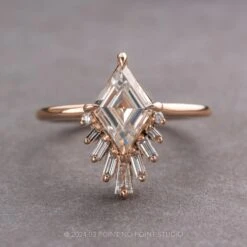 1.40 Carat Lozenge Moissanite And Diamond Engagement Ring, Wren Setting, 14K Rose Gold