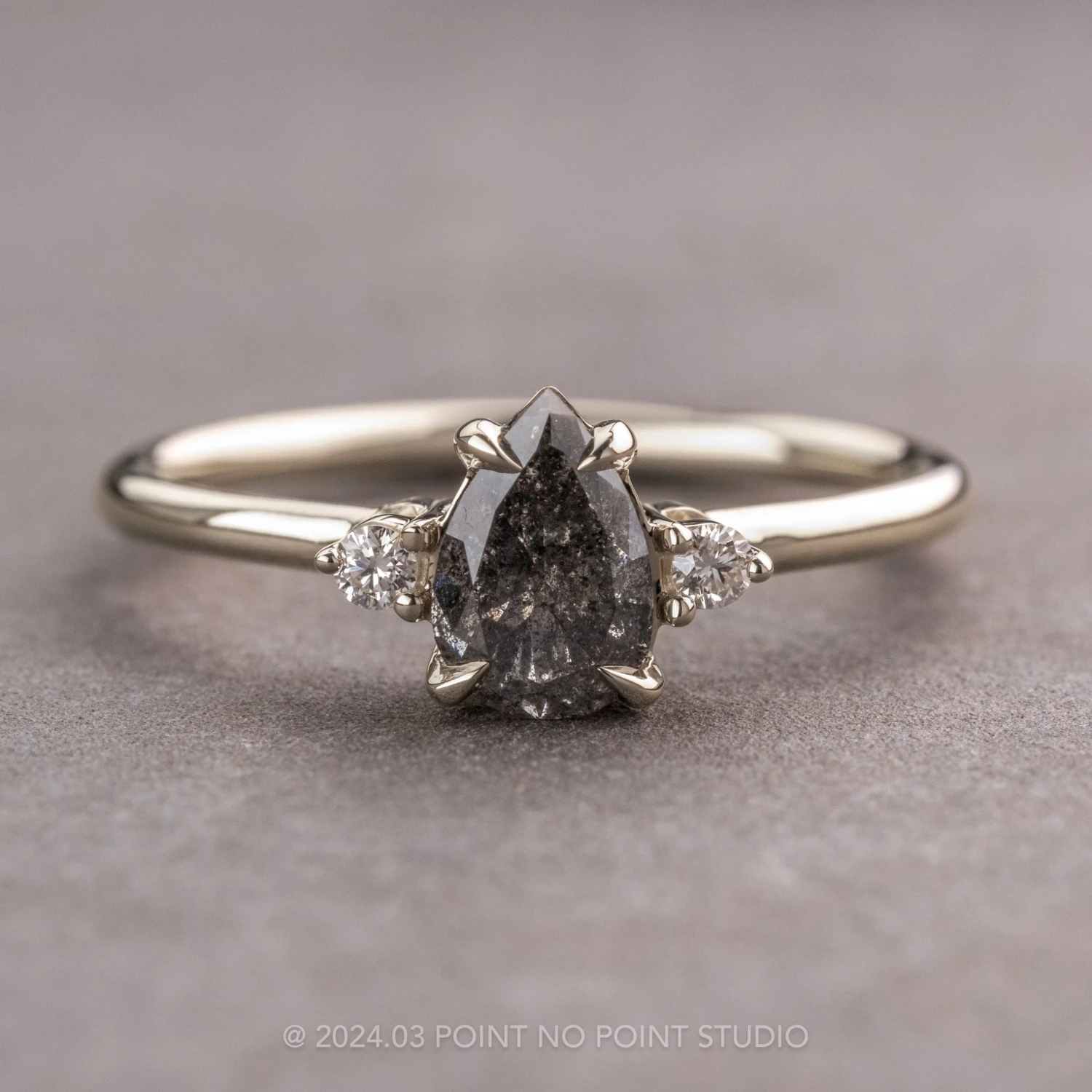 .99 Carat Salt And Pepper Pear Diamond Engagement Ring, Zoe Setting, Platinum 1 .99 Carat Salt And Pepper Pear Diamond Engagement Ring, Zoe Setting, Platinum