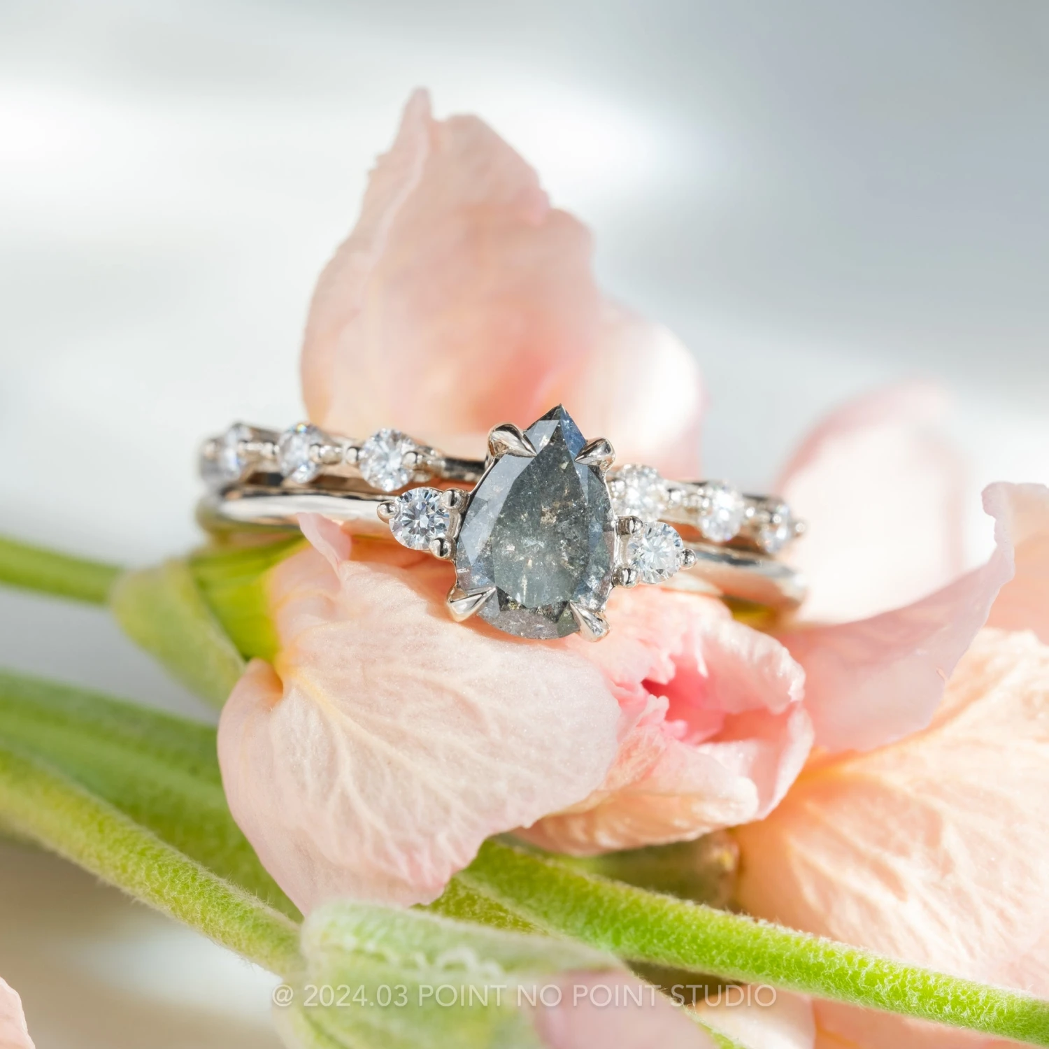 .99 Carat Salt And Pepper Pear Diamond Engagement Ring, Zoe Setting, Platinum 4 .99 Carat Salt And Pepper Pear Diamond Engagement Ring, Zoe Setting, Platinum - Image 4