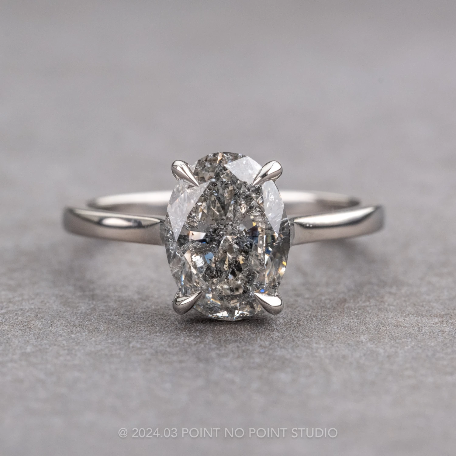 2.10 Carat Salt And Pepper Oval Diamond Engagement Ring, Lark Setting, 14K White Gold 1 2.10 Carat Salt And Pepper Oval Diamond Engagement Ring, Lark Setting, 14K White Gold