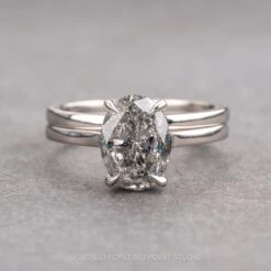 2.10 Carat Salt And Pepper Oval Diamond Engagement Ring, Lark Setting, 14K White Gold 13 2.10 Carat Salt And Pepper Oval Diamond Engagement Ring, Lark Setting, 14K White Gold -Point No Point Studio Store 15932 3