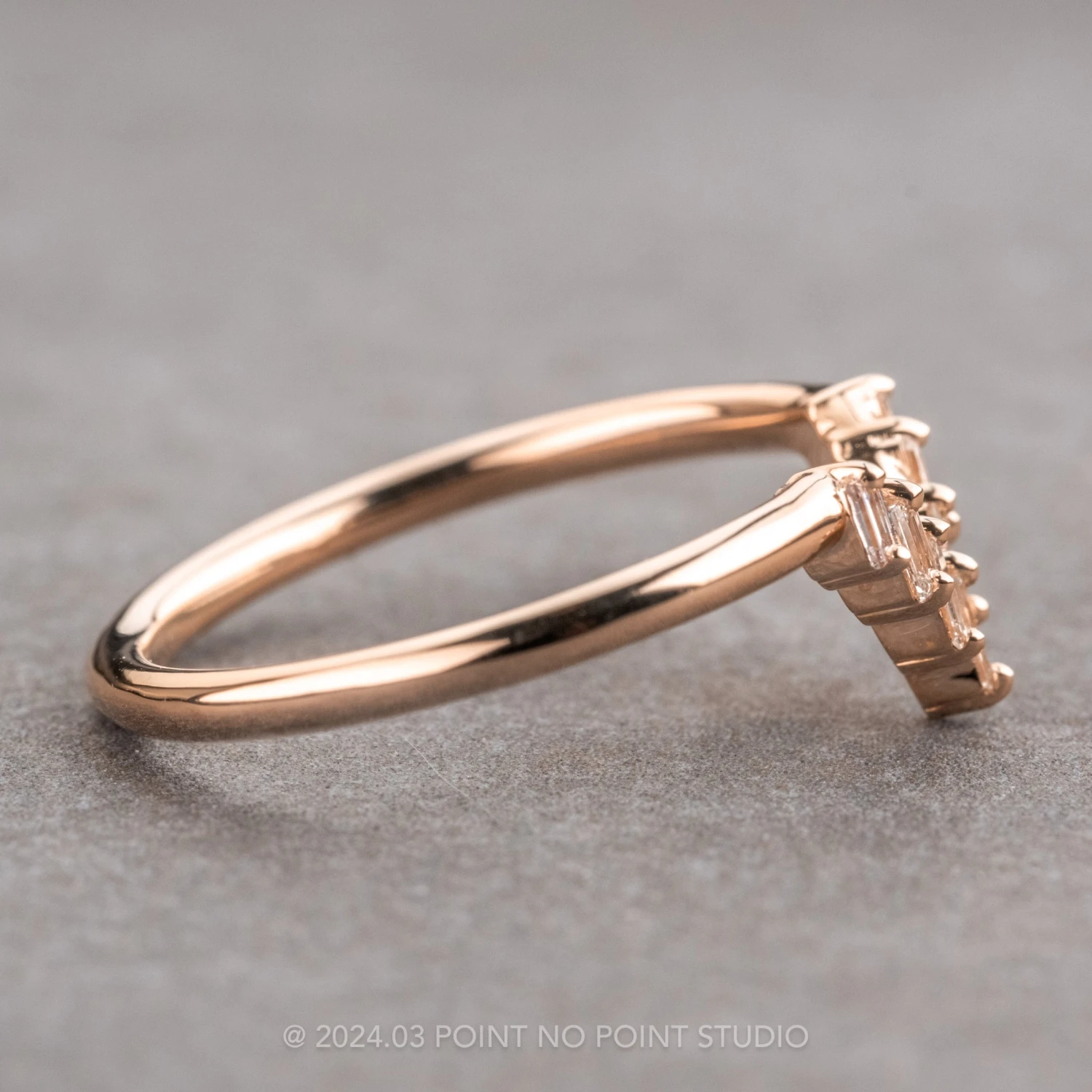 White Baguette Diamond Wedding Band, Juniper Setting, 14K Rose Gold 3 White Baguette Diamond Wedding Band, Juniper Setting, 14K Rose Gold - Image 3