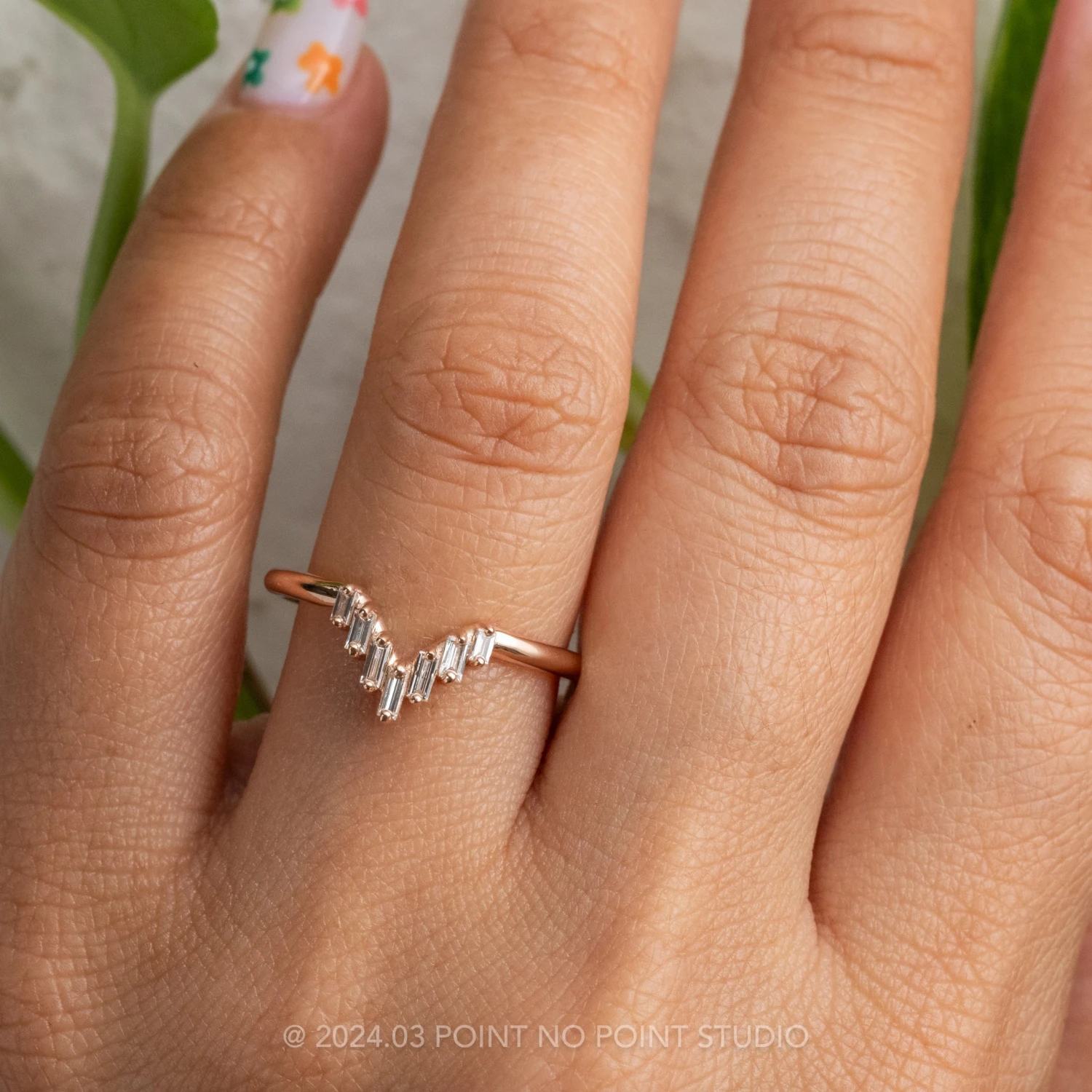 White Baguette Diamond Wedding Band, Juniper Setting, 14K Rose Gold 2 White Baguette Diamond Wedding Band, Juniper Setting, 14K Rose Gold - Image 2