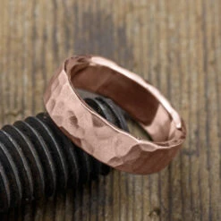 6mm 14k Rose Gold Mens Wedding Band, Hammered Matte 6 6mm 14k Rose Gold Mens Wedding Band, Hammered Matte -Point No Point Studio Store 1600086RG C