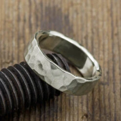 6mm 14k White Gold Mens Wedding Band, Hammered Matte 6 6mm 14k White Gold Mens Wedding Band, Hammered Matte -Point No Point Studio Store 1600086WG C