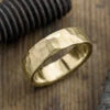 6mm 14k Yellow Gold Mens Wedding Band, Hammered Matte