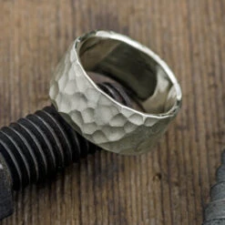 10mm 14k White Gold Mens Wedding Band, Hammered Matte -Point No Point Studio Store 1600088WG C