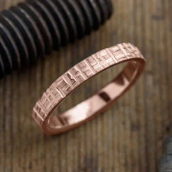 4mm, Comfort Fit, 14k Rose Gold Mens Wedding Band, Matte Textured