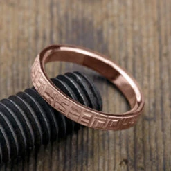 4mm 14k Rose Gold Mens Wedding Band, Matte Textured 6 4mm 14k Rose Gold Mens Wedding Band, Matte Textured -Point No Point Studio Store 1600089RG C