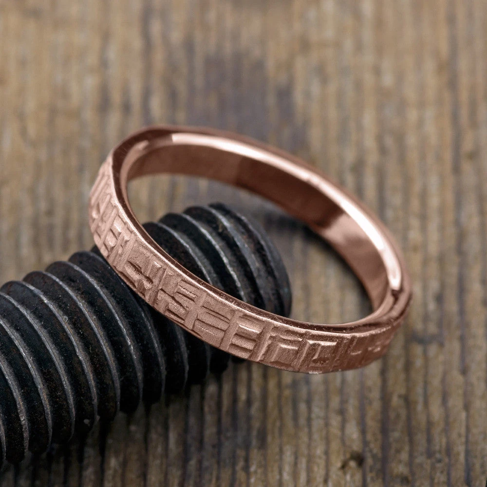 4mm 14k Rose Gold Mens Wedding Band, Matte Textured 3 4mm 14k Rose Gold Mens Wedding Band, Matte Textured - Image 3