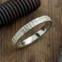 4mm 14k White Gold Mens Wedding Band, Textured Matte