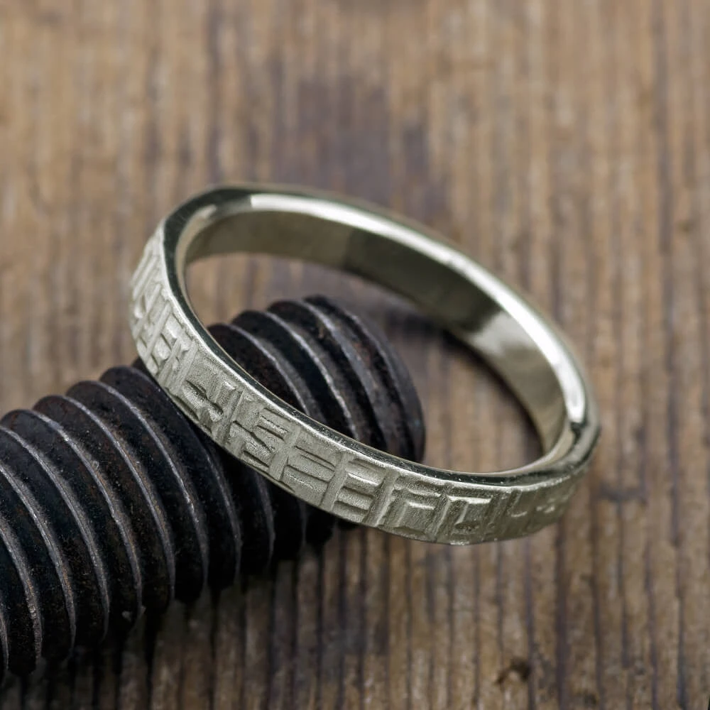 4mm 14k White Gold Mens Wedding Band, Textured Matte 3 4mm 14k White Gold Mens Wedding Band, Textured Matte - Image 3