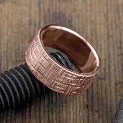 10mm 14k Rose Gold Mens Wedding Band, Textured Matte -Point No Point Studio Store 1600092RG C