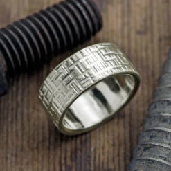 10mm, Comfort Fit, 14k White Gold Mens Wedding Band, Textured Matte