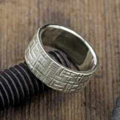 10mm 14k White Gold Mens Wedding Band, Textured Matte -Point No Point Studio Store 1600092WG C