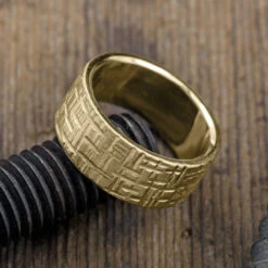 10mm 14k Yellow Gold Mens Wedding Band, Textured Matte -Point No Point Studio Store 1600092YG C