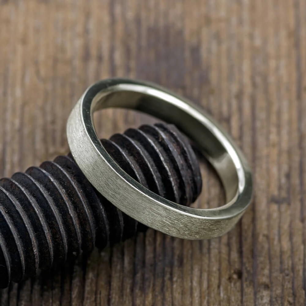 4mm Comfort Fit 14k White Gold Men's Wedding Band, Matte Finish 3 4mm Comfort Fit 14k White Gold Men's Wedding Band, Matte Finish - Image 3