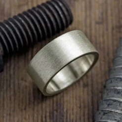 10mm 14k White Gold Men's Wedding Band, Matte Finish