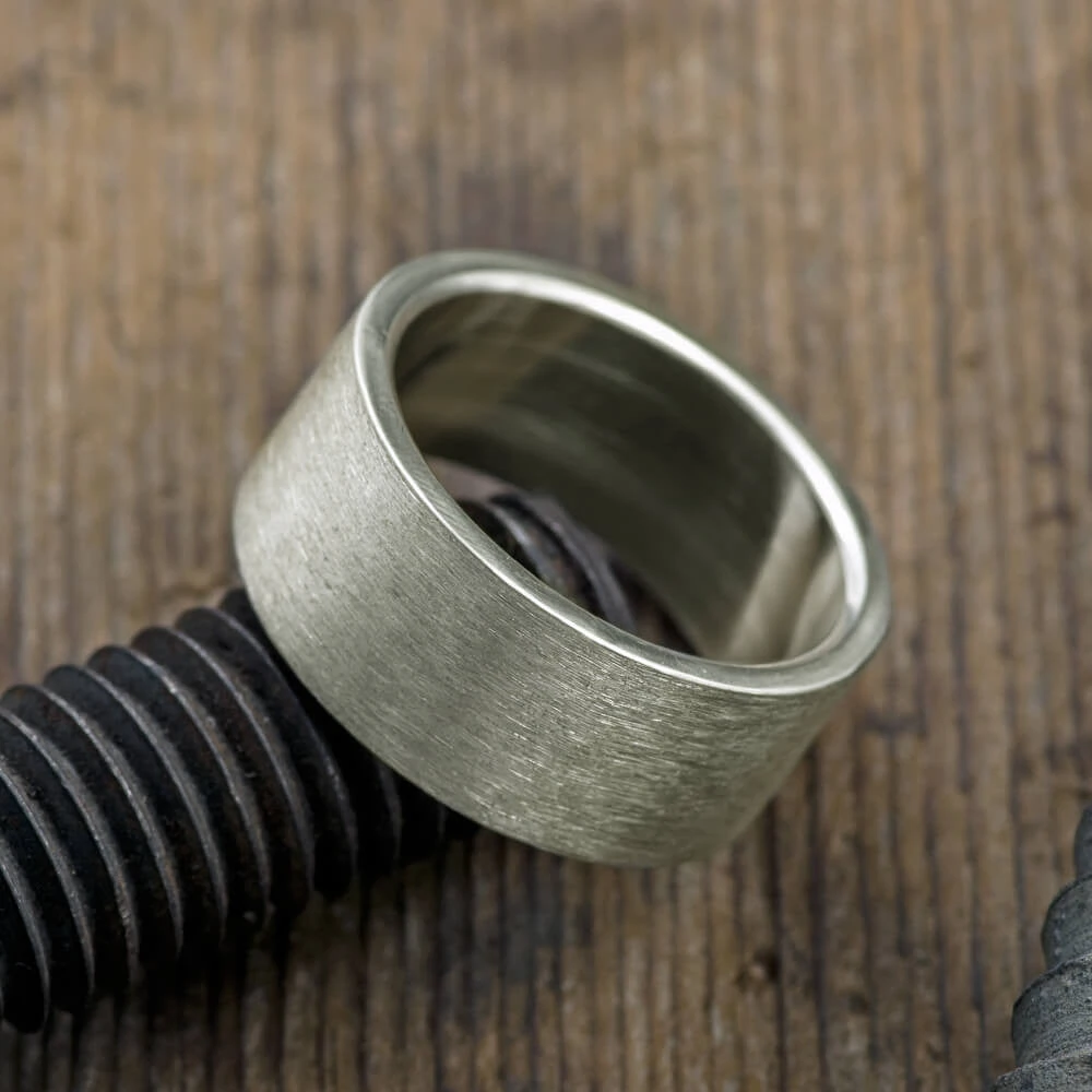 10mm 14k White Gold Men's Wedding Band, Matte Finish 4 10mm 14k White Gold Men's Wedding Band, Matte Finish - Image 4