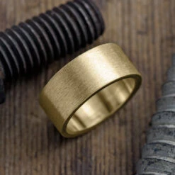 10mm 14K Yellow Gold Men's Wedding Band, Brushed Matte Finish