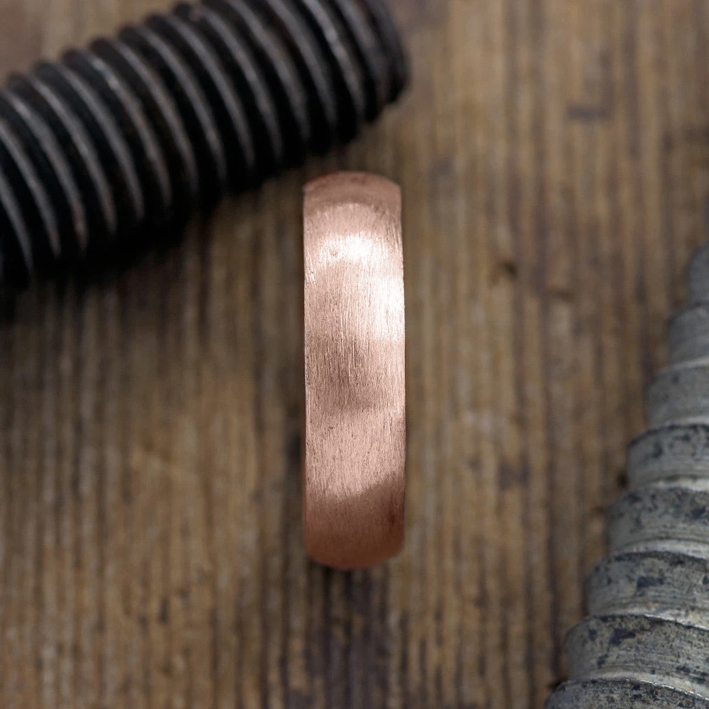 6mm 14K Rose Gold Mens Wedding Band, Half Round Matte Finish 2 6mm 14K Rose Gold Mens Wedding Band, Half Round Matte Finish - Image 2
