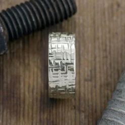 10mm, Comfort Fit, 14k White Gold Mens Wedding Band, Textured Polished -Point No Point Studio Store 1600117WG B