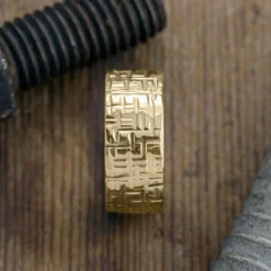 10mm 14k Yellow Gold Mens Wedding Band, Textured Polished -Point No Point Studio Store 1600117YG B