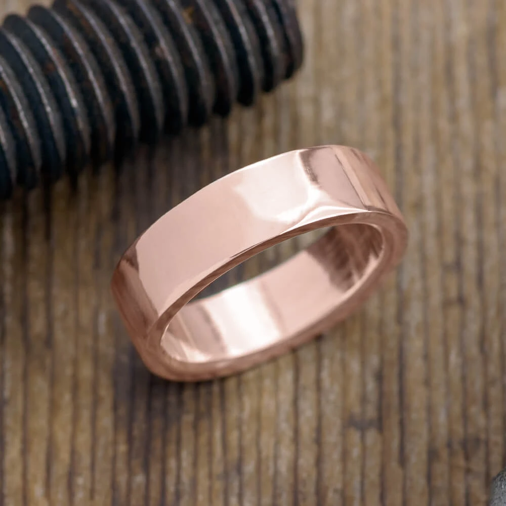6mm 14k Rose Gold Mens Wedding Band, Polished 1 6mm 14k Rose Gold Mens Wedding Band, Polished