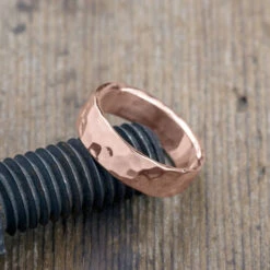 6mm 14k Rose Gold Mens Wedding Band, Hammered Polished 6 6mm 14k Rose Gold Mens Wedding Band, Hammered Polished -Point No Point Studio Store 1600123RG C