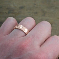 6mm 14k Rose Gold Mens Wedding Band, Hammered Polished 7 6mm 14k Rose Gold Mens Wedding Band, Hammered Polished -Point No Point Studio Store 1600123RG D