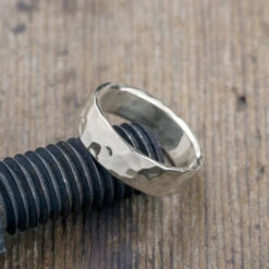 6mm 14k White Gold Mens Wedding Band, Hammered Polished 6 6mm 14k White Gold Mens Wedding Band, Hammered Polished -Point No Point Studio Store 1600123WG C