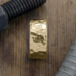 10mm 14k Yellow Gold Mens Wedding Band, Hammered Polished 6 10mm 14k Yellow Gold Mens Wedding Band, Hammered Polished -Point No Point Studio Store 1600125YG B