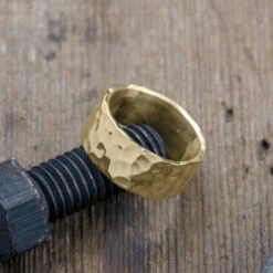 10mm 14k Yellow Gold Mens Wedding Band, Hammered Polished 7 10mm 14k Yellow Gold Mens Wedding Band, Hammered Polished -Point No Point Studio Store 1600125YG C