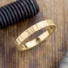 4mm 14k Yellow Gold Mens Wedding Band, Wood Grain Matte