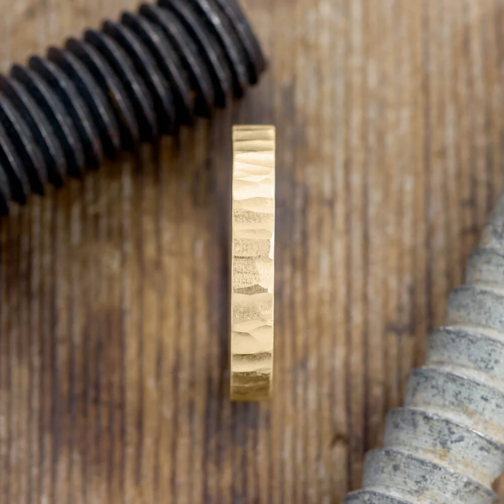 4mm 14k Yellow Gold Mens Wedding Band, Wood Grain Matte 2 4mm 14k Yellow Gold Mens Wedding Band, Wood Grain Matte - Image 2