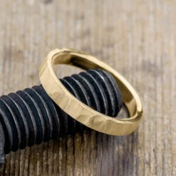 4mm 14k Yellow Gold Mens Wedding Band, Wood Grain Matte 6 4mm 14k Yellow Gold Mens Wedding Band, Wood Grain Matte -Point No Point Studio Store 1600149YG C