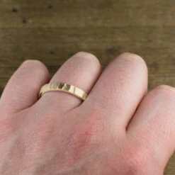 4mm 14k Yellow Gold Mens Wedding Band, Wood Grain Matte 7 4mm 14k Yellow Gold Mens Wedding Band, Wood Grain Matte -Point No Point Studio Store 1600149YG D