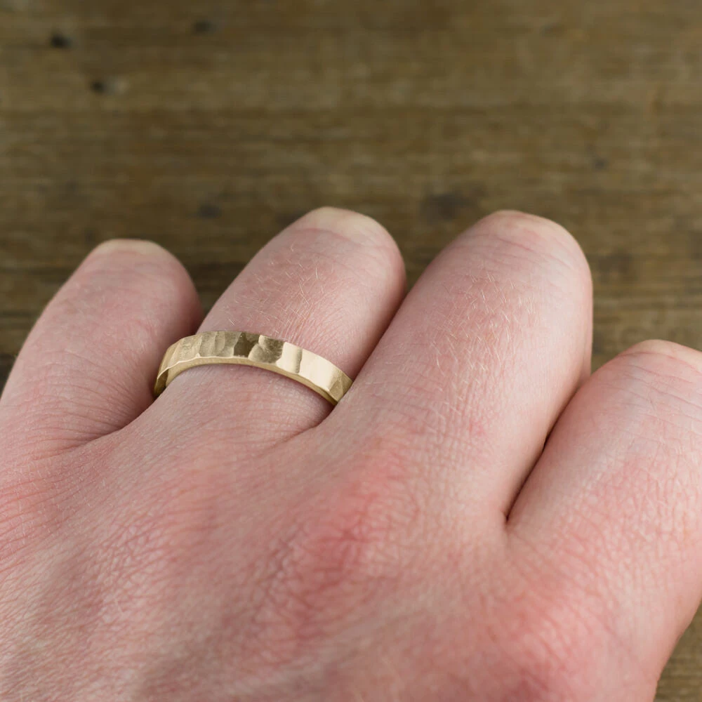 4mm 14k Yellow Gold Mens Wedding Band, Wood Grain Matte 4 4mm 14k Yellow Gold Mens Wedding Band, Wood Grain Matte - Image 4