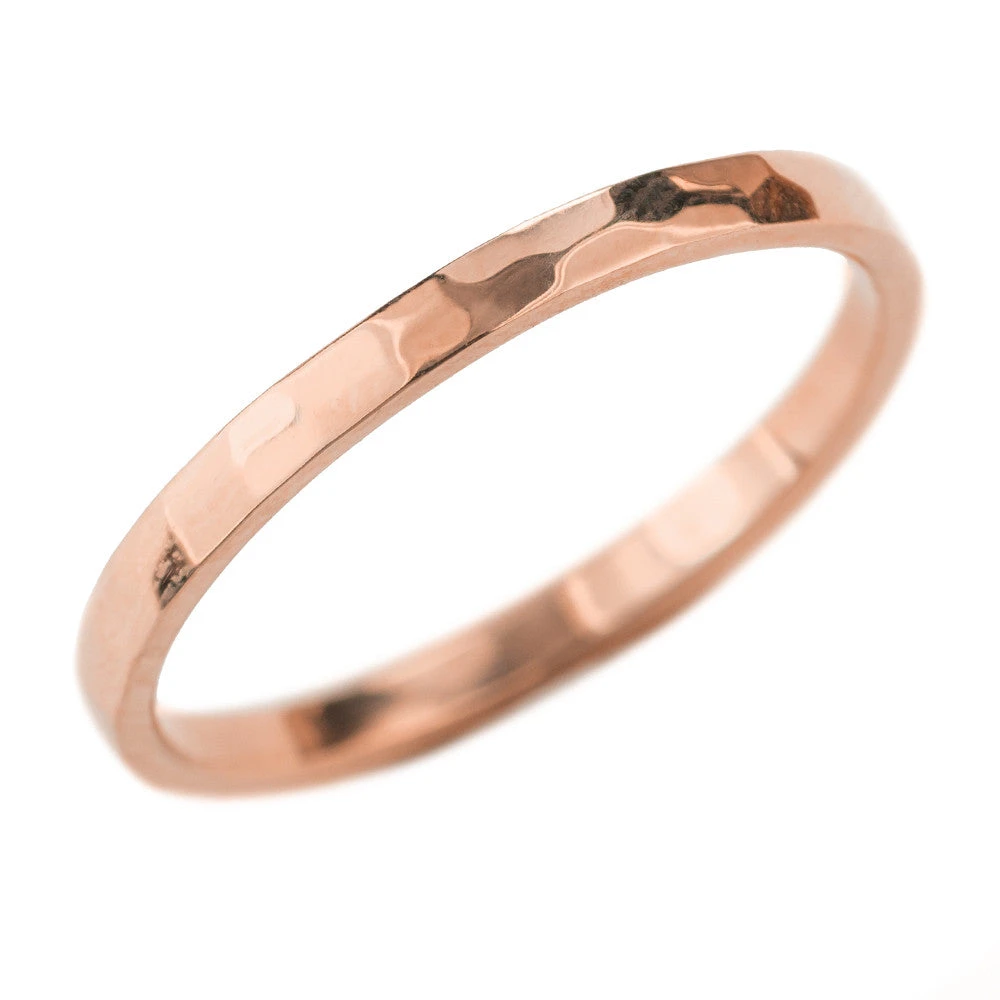 1.7mm Square 14k Rose Gold Wedding Band, Hammered Polished 3 1.7mm Square 14k Rose Gold Wedding Band, Hammered Polished - Image 3