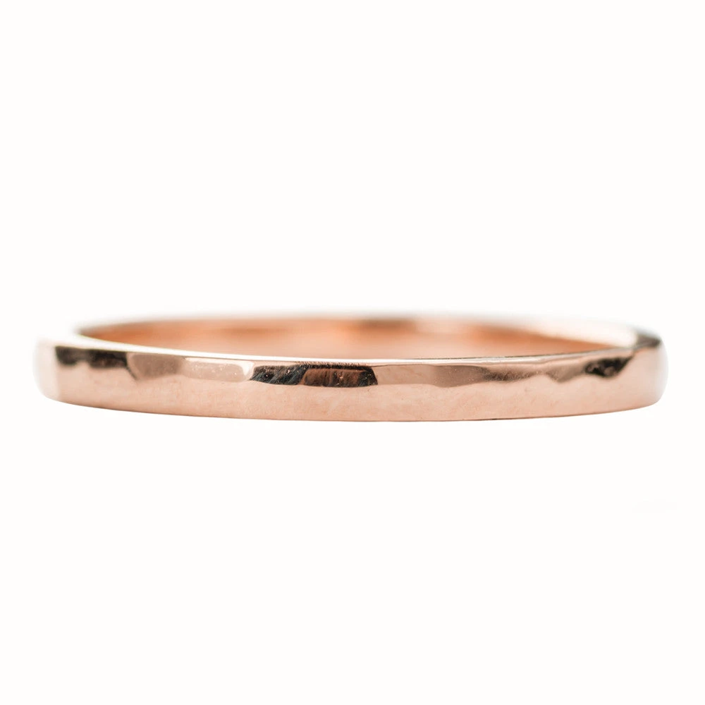 1.7mm Square 14k Rose Gold Wedding Band, Hammered Polished 5 1.7mm Square 14k Rose Gold Wedding Band, Hammered Polished - Image 5